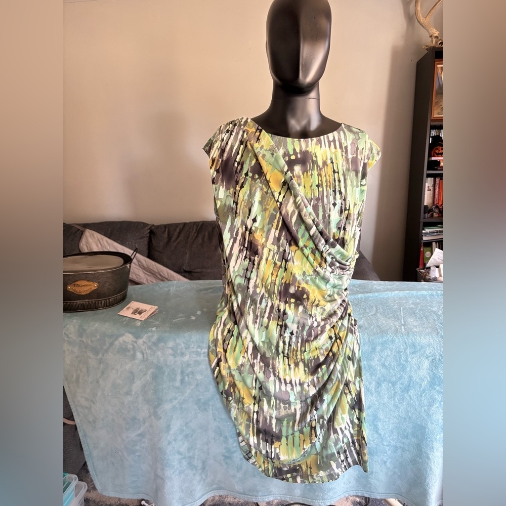 Connected Apparel One Shoulder Green and Yellow Dress